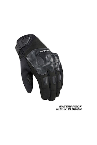 Motoanl Motosiklet Kışlık Eldiven Waterproof Oxford Ve Deri Kumaş Premium Motor Korumalı Eldiveni Siyah