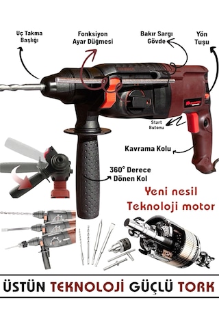 Schmıtzer Sch-2603k Pro 850 W Sds Plus Metal Şanzuman Profesyonel Darbeli Matkap Kırıcı Delici 26mm Hilti