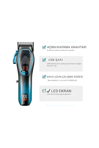 Waer Wa-0222 Profesyonel 9000 Rpm Manyetik Motorlu Saç Kesme Makinesi 3 Saat