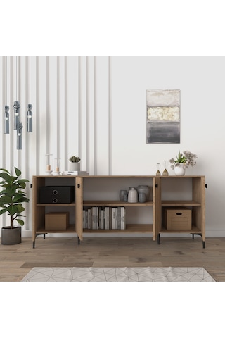 Eylül Modern Raflı Konsol Ofis Salon 180 Cm Sepet Açık Ceviz
