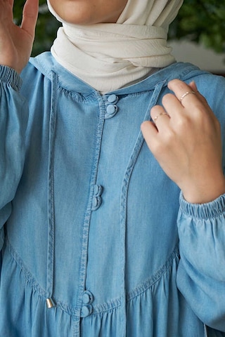 6635-brit Düğmeli Denim Ferace Mavi Mavi