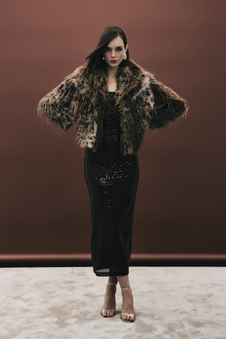 Sateen Leopar Desenli Kürk - Kahve-136710 Kahve