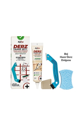 Bej 250 Gr Derz Tamir Seti Hazır Derz Dolgusu, Derz Sökme Aleti, Testere, Spatula Ve Sünger