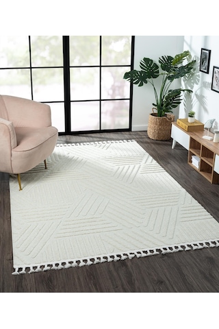 Loop Lp001a Beyaz Halı Dekoratif Sisal Bukle Tozsuz Antialerjik Salon Halısı Yatak Odası Koridor-106 Beyaz
