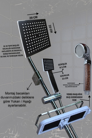 Yeni Nesil Robot Yağmurlama Tepe Duş Başlığı Seti Kare Model Krom
