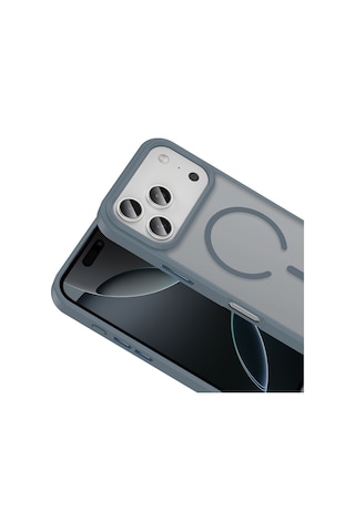 Apple Uyumlu iPhone 17 Pro Kılıf M-safe Şarj Özellikli Mat Arka Yüzey Sio Kılıf Gri