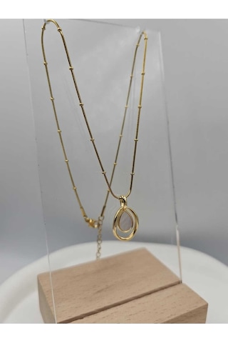 Altın Kaplama Sedef Damla Çelik Kolye