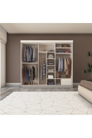 Sürgülü Gardırop Üç Kapaklı 240/210cm Parlak Beyaz