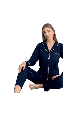 Berna Collection Kadın Pijama Takımı Düğmeli Yumuşak Dokulu Esnek Lacvert