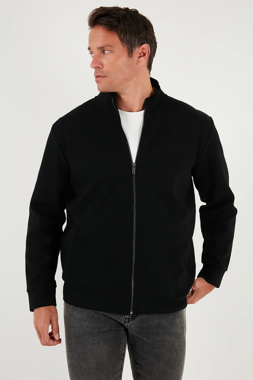 Buratti Pamuklu Regular Fit Dik Yaka Fermuarlı Erkek Hırka 5901077 Siyah