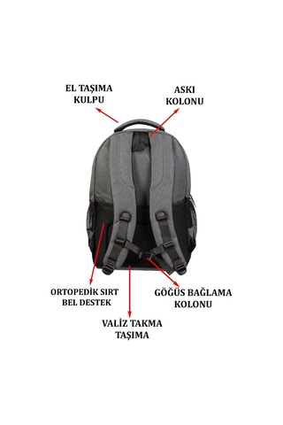 Gri Sportif Darbe Emici Su Geçirmez 14-16 İnç Laptop Sırt Çantası Renkli Çok Renkli