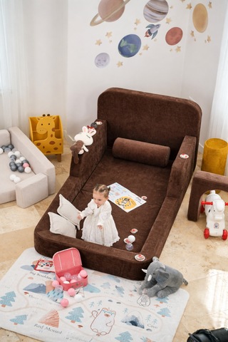 Funbed Yeni Nesil Montessori Çocuk Yatağı & Oyun Alanı Yıkanabilir Sıvı Geçirmez Kahverengi - 836527200