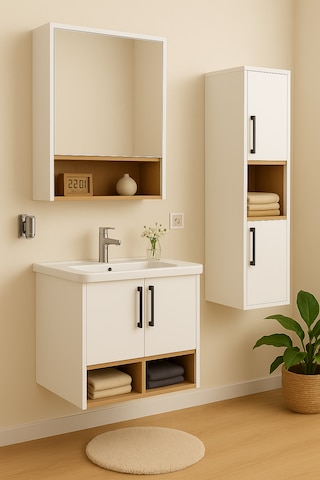 Dmz Home Concept Legna 65 Cm Beyaz-ahşap Renkli Mdf, Seramik Lava Beyaz - Meşe