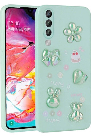 Galaxy A70 Kılıf Kabartma Figürlü Parlak Zore Toys Silikon Kapak Light Green