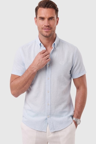 Rizzup Erkek Slim Fit Likralı Jakar Dokulu Buz Mavisi Kısa Kol Gömlek Esnek Nakış Armalı 2604356