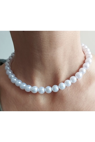 Klasik İnci Choker Kolye Beyaz
