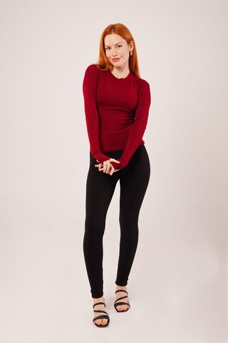 Uzun Kollu Basic Bordo Bluz Antrasit Melanj