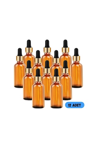 50 Cc Cam Damlalıklı Amber Şişe 50 Cc 50ml X 12 Adet / Ecza Şişesi / Dropper Şişe