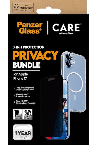 Care By Panzerglass Flagship Apple Uyumlu iPhone 17 3'lü Gizli/hayalet Ekranlı Set - Bundle Uwf+kılıf+lens
