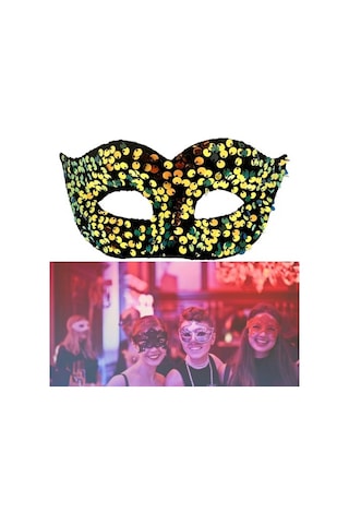 Altın Renk Pul Payet İşlemeli Balo Maskesi