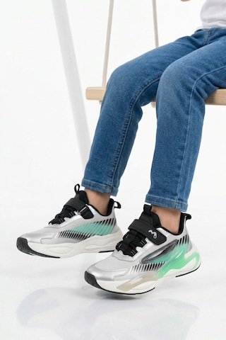 Marcokids Gri-turkuaz Cırtlı Hafif Esnek Erkek Çocuk Spor Ayakkabı T5440207b