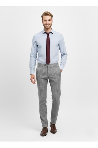 Presto Erkek Slimfit Likralı Kareli Desen Pantolon Gri 3184-120 Gri