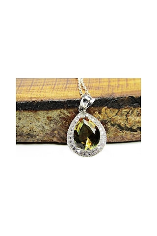 Zultanit Damla Taşlı Gümüş Kadın Kolyesi-Rodyum (Beyaz)