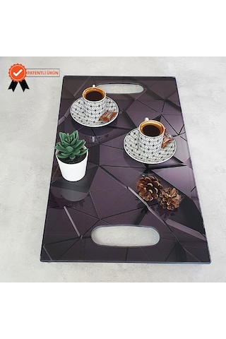 Decorita Cam Tepsi Antrasit Desen 29Cm X 52Cm