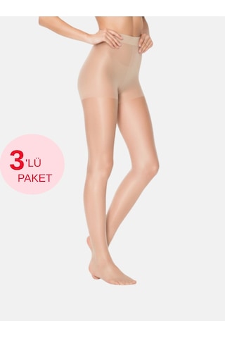 Alya Underwear Kadın Külotlu Çorap, Parlak İnce, 15 Den, Fit, 3'lü Paket Açık Ten 51 3'lü