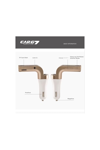 Carg7 Bluetooth Araç Fm Transmitter Usb Girişli Çok Renkli
