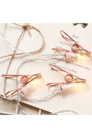 Rose Gold Metal Mandallı Fotoğraf Asma Led Işık Pilli Sıcak Beyaz Dekorasyon Zinciri Renk
