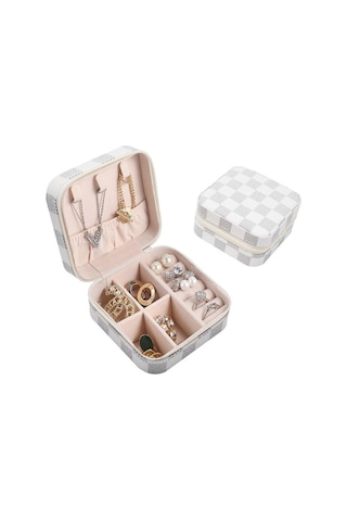 Chavin Beyaz Deri Seyahat Yüzük Küpe Kolye Takı Kutusu St1-66by Beyaz