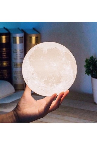 Dekoratif 3D Ay Gece Lambası - Led Başucu Lambası ( Çap 12 Cm )