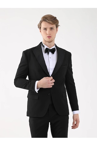 Dufy Siyah Erkek Slim Fit Sivri Yaka Smokin Takım - 92409 Siyah