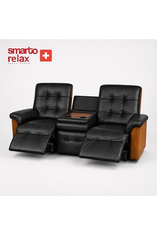 Smarto Relax Berlin 3 Lü Orta Konsollu Bardaklıklı Yatar Ayak Uzatmalı Ergonomik Deri Sinema Tv Koltuğu Siyah