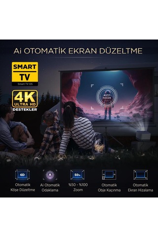Vankyo Aurzen Boom 3 WiFi + Bluetooth 300 Inç 4K Smart TV Projeksiyon Cihazı Siyah