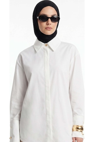 Armine Trend Gizli Düğmeli Oversize Gömlek Ekru 25kt304