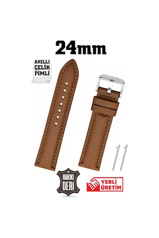 24mm Açık Kahverengi Taba Floter Bombeli Hakiki Deri Saat Kordonu Kayış