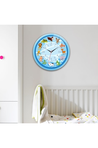 Decorita Cam Saat | Çocuk Odası - Mavi | Çap40cm Çok Renkli