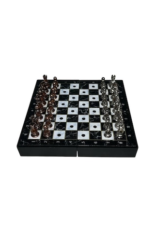 Gifthome Pocket Serisi Küçük Boy Antik Mermer Desenli Kutulu Klasik Satranç Takımı 13,5 X 13,5 Cm.