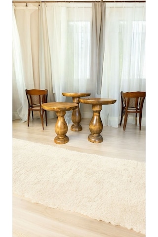 Simillo Wood Wooden Ahşap 3 Lü Set Vazo Model Mantar Yan Sehpa Modern Koyu Ceviz Kod:57940651220111 Koyu Ceviz