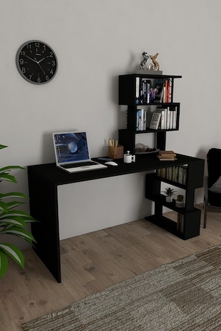 Moonlife Okyanus Kitaplıklı Çalışma Masası Siyah