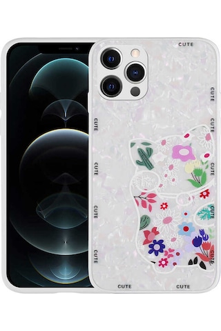 Zore Apple Uyumlu iPhone 12 Pro Desenli Sert Silikon Mumila Kılıf-white Cat White Cat