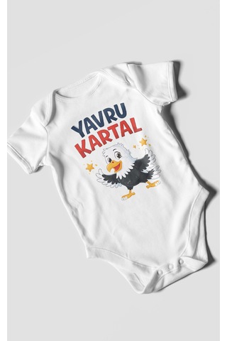 Morivokids Yavru Kartal Kısa Kollu Bebek Body %100 Pamuk Beyaz