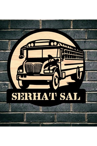 Okul Servisi OtobüsTemalı Ahşap Duvar tablo