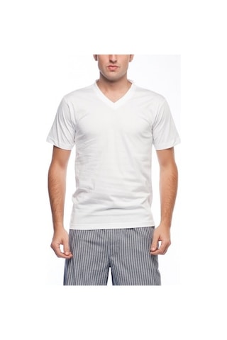 Nbb 707 Erkek Kısa Kollu V Yaka Atlet Beyaz
