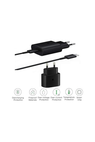 Samsung Galaxy A06 Uyumlu Type-c Ultra Hızlı Şarj Seti 22.5w 3.0 Amper Siyah Şarj Adaptörü Ve Kablo