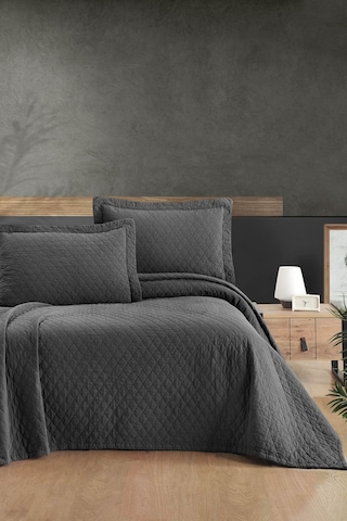 Este %100 Pamuk Parça Boyama Yatak Örtüsü Seti 180 X 260 Antrasit Bej