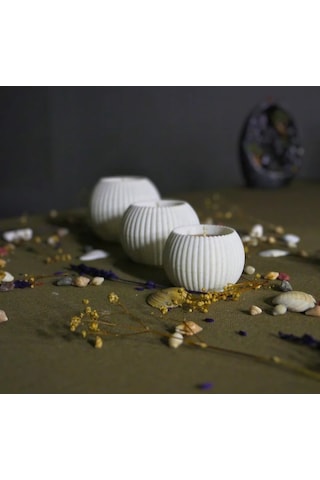 3 Lü Tealight Mumluk Seti Dekoratif Ev & Salon Mumluğu Hediyelik Set Mermer Desen