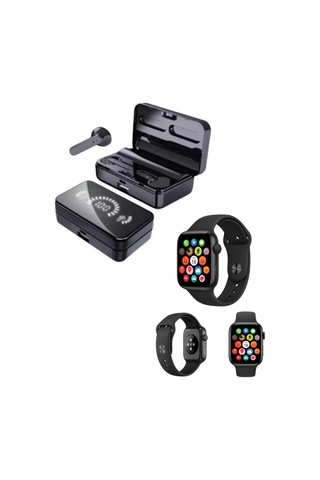 Spor Ve Günlük Kullanıma Uygun Akıllı Saat Ve Bluetooth Kulaklık Seti Yüksek Siyah